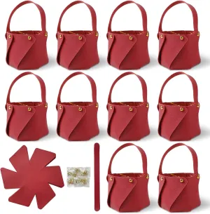 10 Pack Burgundy Candy Gift Bags DIY Kit, Faux Leather Party Favor Bags with Gold Buckle for Weddings, Baby Showers, and Holiday Celebrations