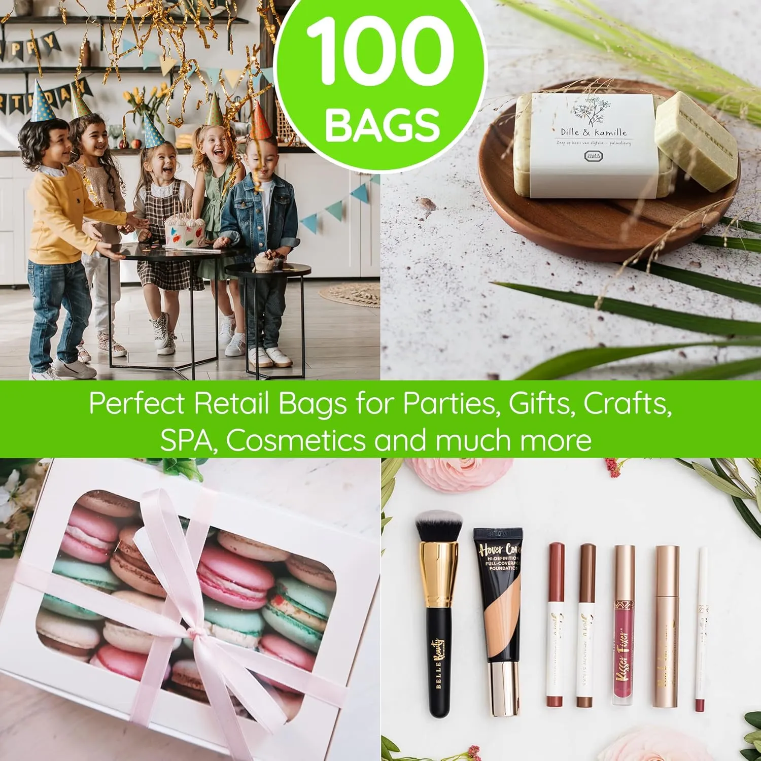 100 Lime Green Bags for Small Business 1.5Mil 9"x12" Perfect For Merchandise And Retail Extra Thick Glossy Thank You Bags With Handles