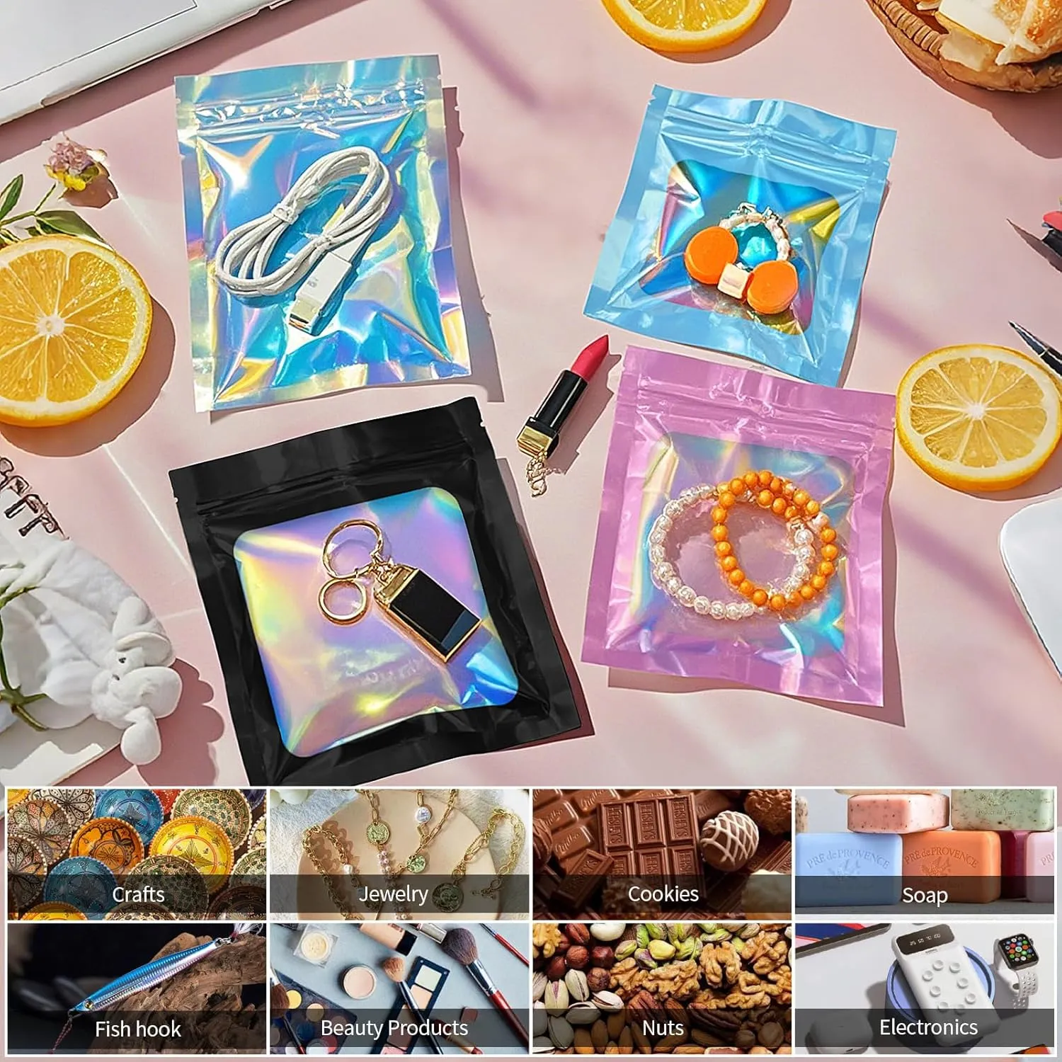 100 Pack Smell Proof Mylar Bags for Food Storage - 5.5 x 7.8 Inch Resealable Packaging Pouch Bags for Small Business Lipgloss Jewelry Matte Black