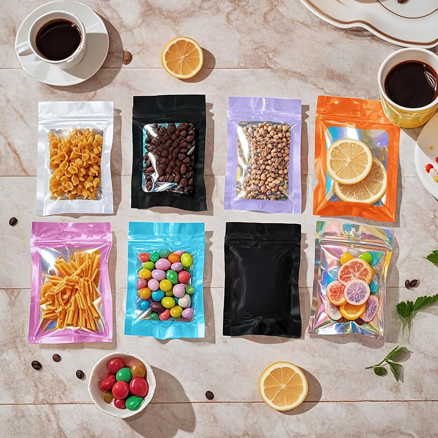100 Pack Smell Proof Mylar Bags for Food Storage - 5.5 x 7.8 Inch Resealable Packaging Pouch Bags for Small Business Lipgloss Jewelry Matte Black