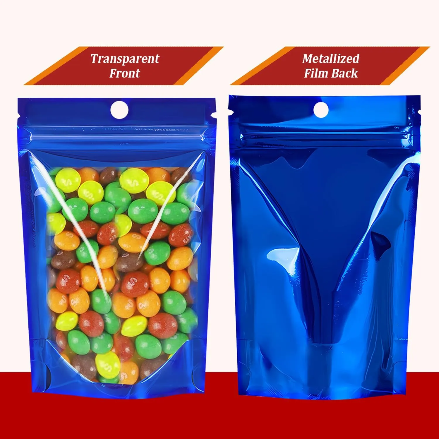 100 Pack Smell Proof Stand Up Mylar Bags with Resealable Zipper & Clear Window - 4x6 Inch Odor-Proof Aluminum Foil Pouches for Food Storage, Coffee, Cookies, Jewelry, Small Business Packaging (Blue)