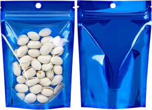 100 Pack Smell Proof Stand Up Mylar Bags with Resealable Zipper & Clear Window - 4x6 Inch Odor-Proof Aluminum Foil Pouches for Food Storage, Coffee, Cookies, Jewelry, Small Business Packaging (Blue)