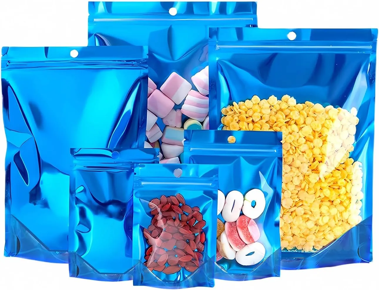100 Pack Smell Proof Stand Up Mylar Bags with Resealable Zipper & Clear Window - 4x6 Inch Odor-Proof Aluminum Foil Pouches for Food Storage, Coffee, Cookies, Jewelry, Small Business Packaging (Blue)