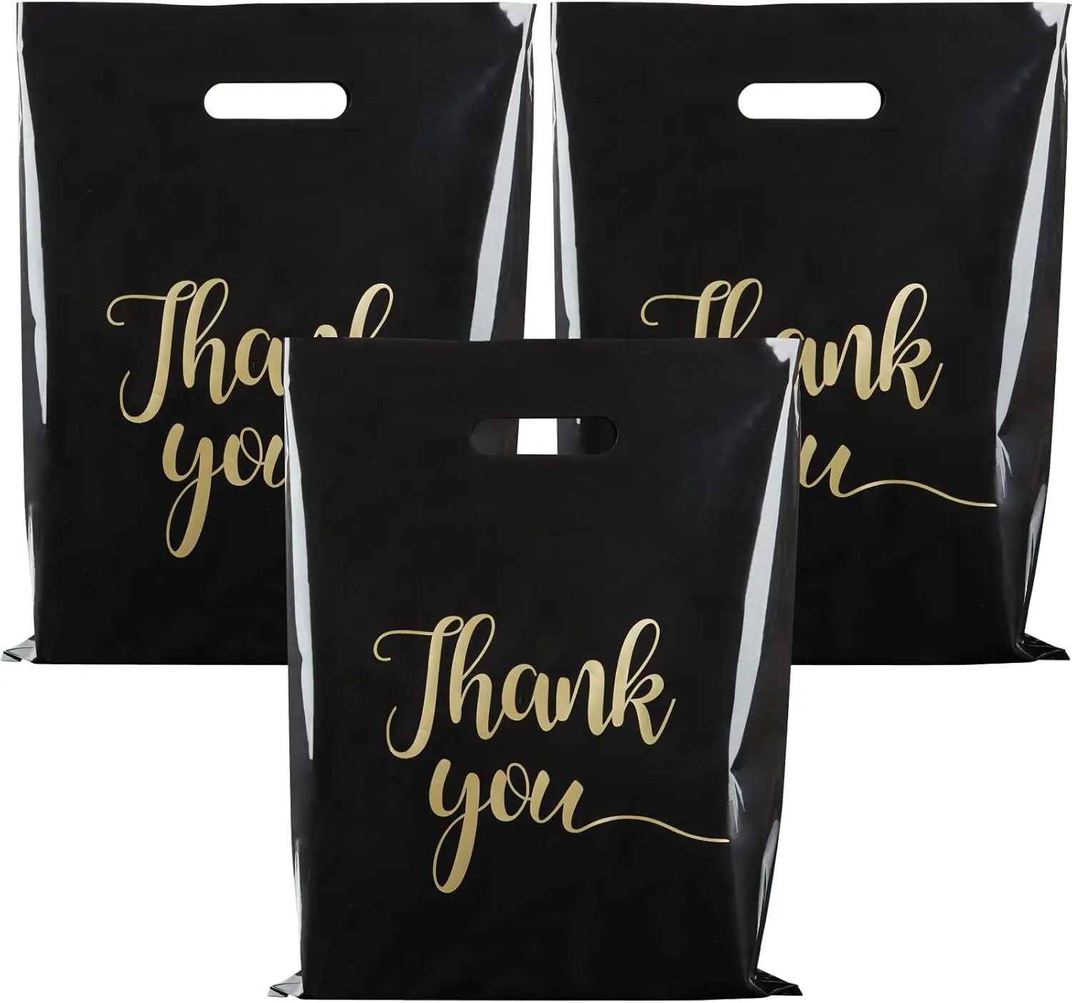 100 Pack Thank You Bags for Small Business, 12 x 15 Inch Plastic Shopping Bags with Handles Retail Merchandise Bag Extra Thick Gift Bag Bulk (Black)