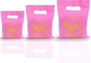 100 PCS 3 Sizes Thank you Plastic Merchandise Bags Shopping Bags with Handle Retail Bags Gift Bags for Boutique Die Cut Bags for Small Business Thanksgiving Day bags