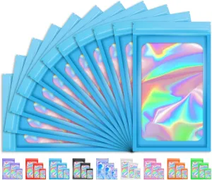 100 PCS Holographic Bags for Lashes, Press On Nails, Candy, Small Baggies Sample Bag Smell Proof Packaging Bag for Jewelry, Resealable Bags for Small Business, Food Storage Bags