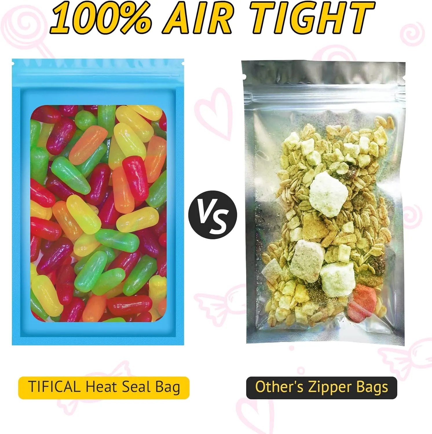 100 PCS Holographic Bags for Lashes, Press On Nails, Candy, Small Baggies Sample Bag Smell Proof Packaging Bag for Jewelry, Resealable Bags for Small Business, Food Storage Bags