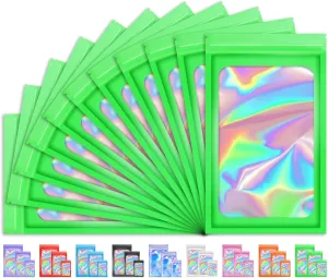 100 PCS Holographic Bags for Lashes, Press On Nails, Candy, Small Baggies Sample Bag Smell Proof Packaging Bag for Jewelry, Resealable Bags for Small Business, Food Storage Bags