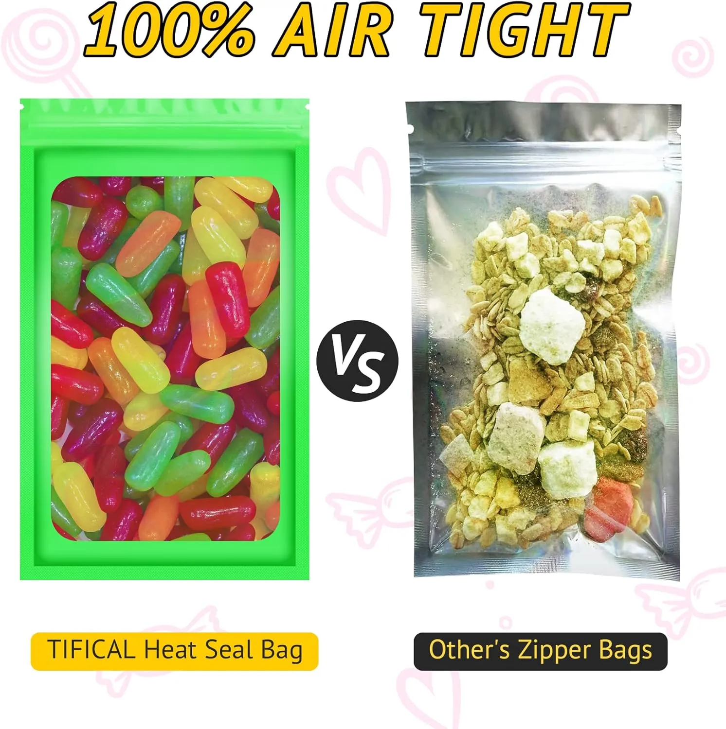 100 PCS Holographic Bags for Lashes, Press On Nails, Candy, Small Baggies Sample Bag Smell Proof Packaging Bag for Jewelry, Resealable Bags for Small Business, Food Storage Bags