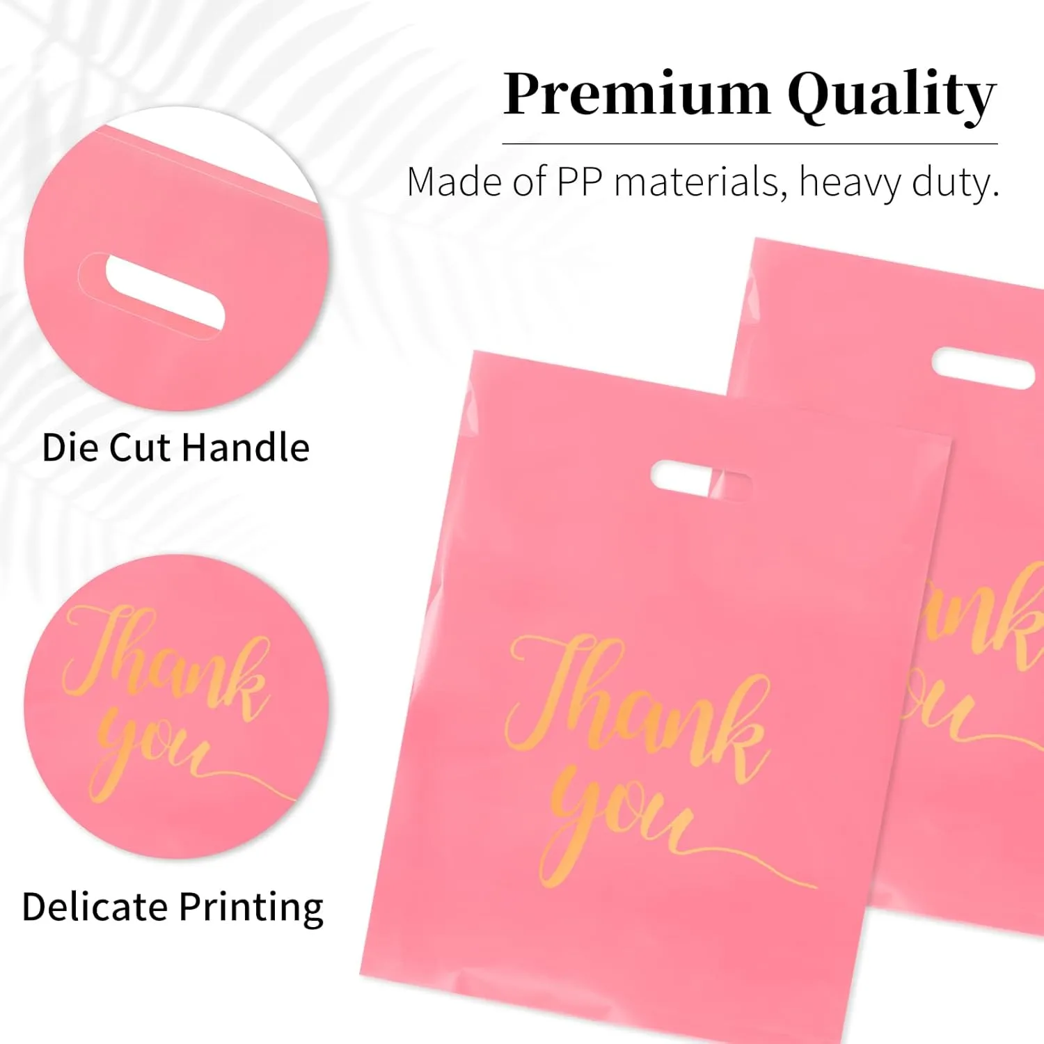 100 PCS Thank You Merchandise Bags, Extra Thick 2.36 Mil 15 x 18 Inches Pink Plastic Shopping Bags with Handles for Small Business, Retail Boutique, Stores, Clothes