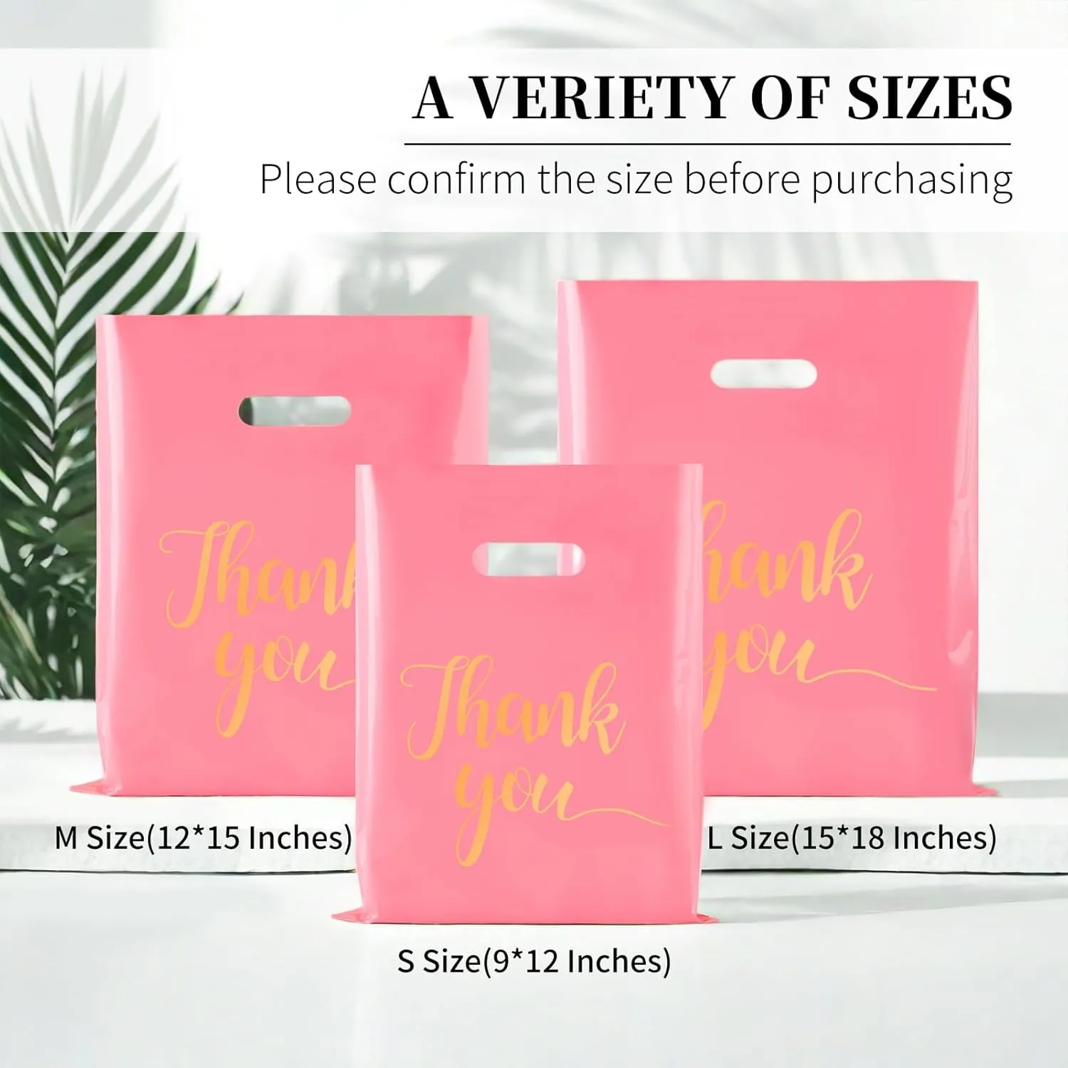 100 PCS Thank You Merchandise Bags, Extra Thick 2.36 Mil 15 x 18 Inches Pink Plastic Shopping Bags with Handles for Small Business, Retail Boutique, Stores, Clothes