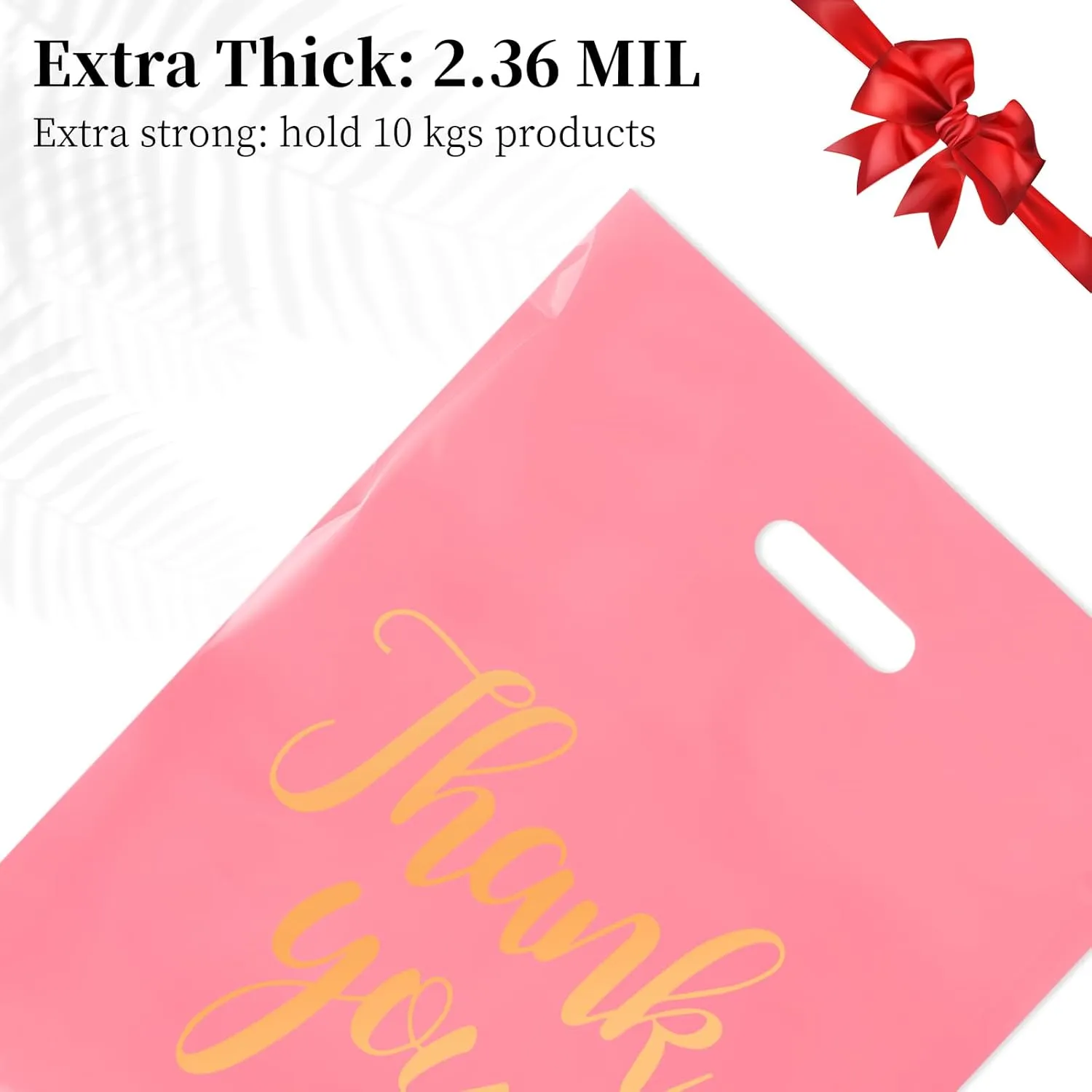 100 PCS Thank You Merchandise Bags, Extra Thick 2.36 Mil 15 x 18 Inches Pink Plastic Shopping Bags with Handles for Small Business, Retail Boutique, Stores, Clothes