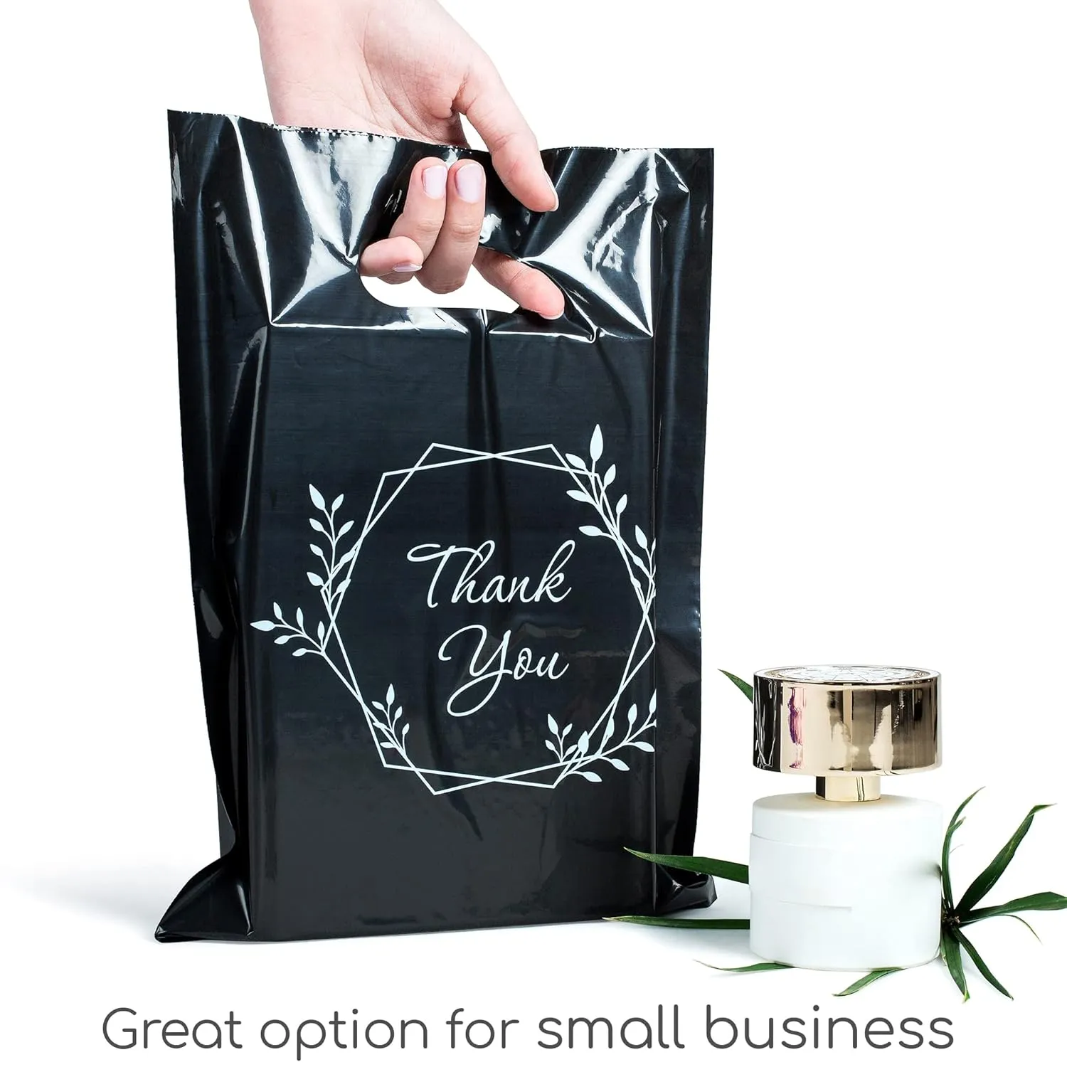 100 Thank You Bags for Business Black Color 1.5Mil Thick 9"x12" Perfect for Merchandise And Retail Extra Glossy With Handles