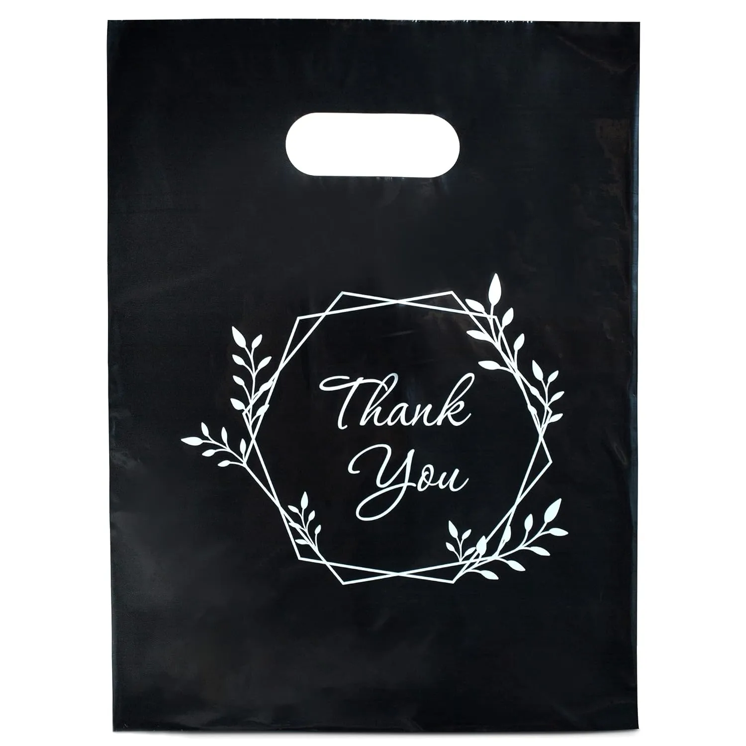 100 Thank You Bags for Business Black Color 1.5Mil Thick 9"x12" Perfect for Merchandise And Retail Extra Glossy With Handles