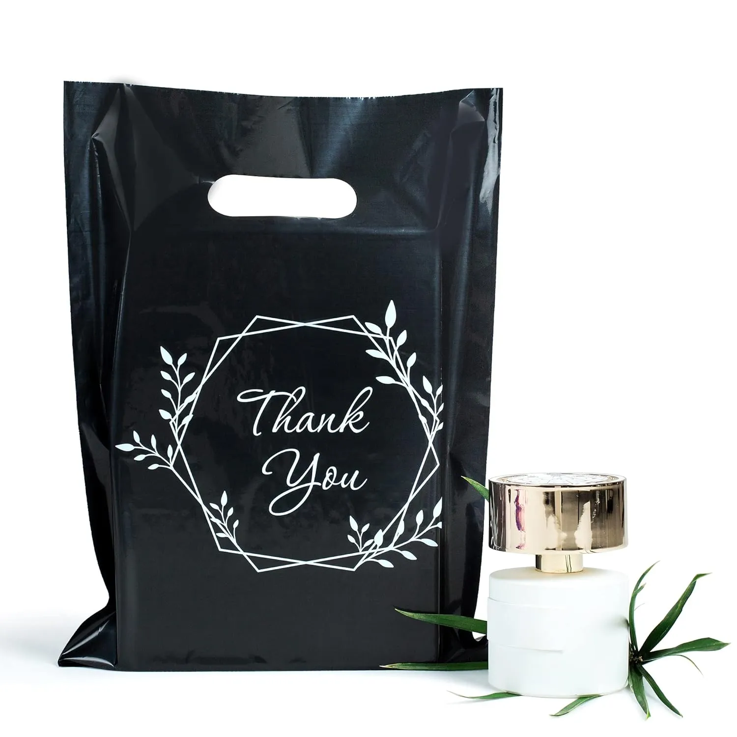 100 Thank You Bags for Business Black Color 1.5Mil Thick 9"x12" Perfect for Merchandise And Retail Extra Glossy With Handles