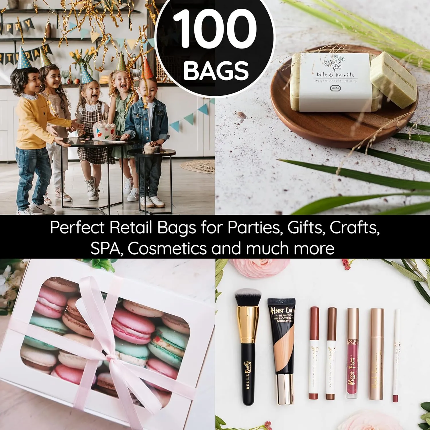 100 Thank You Bags for Business Black Color 1.5Mil Thick 9"x12" Perfect for Merchandise And Retail Extra Glossy With Handles