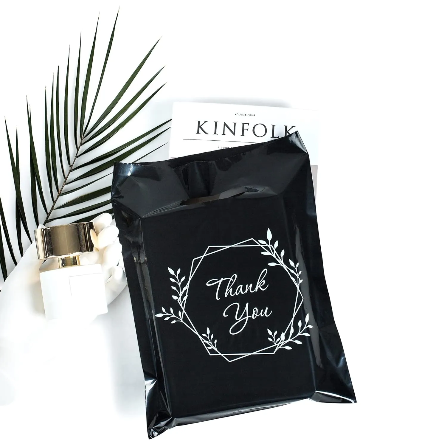 100 Thank You Bags for Business Black Color 1.5Mil Thick 9"x12" Perfect for Merchandise And Retail Extra Glossy With Handles