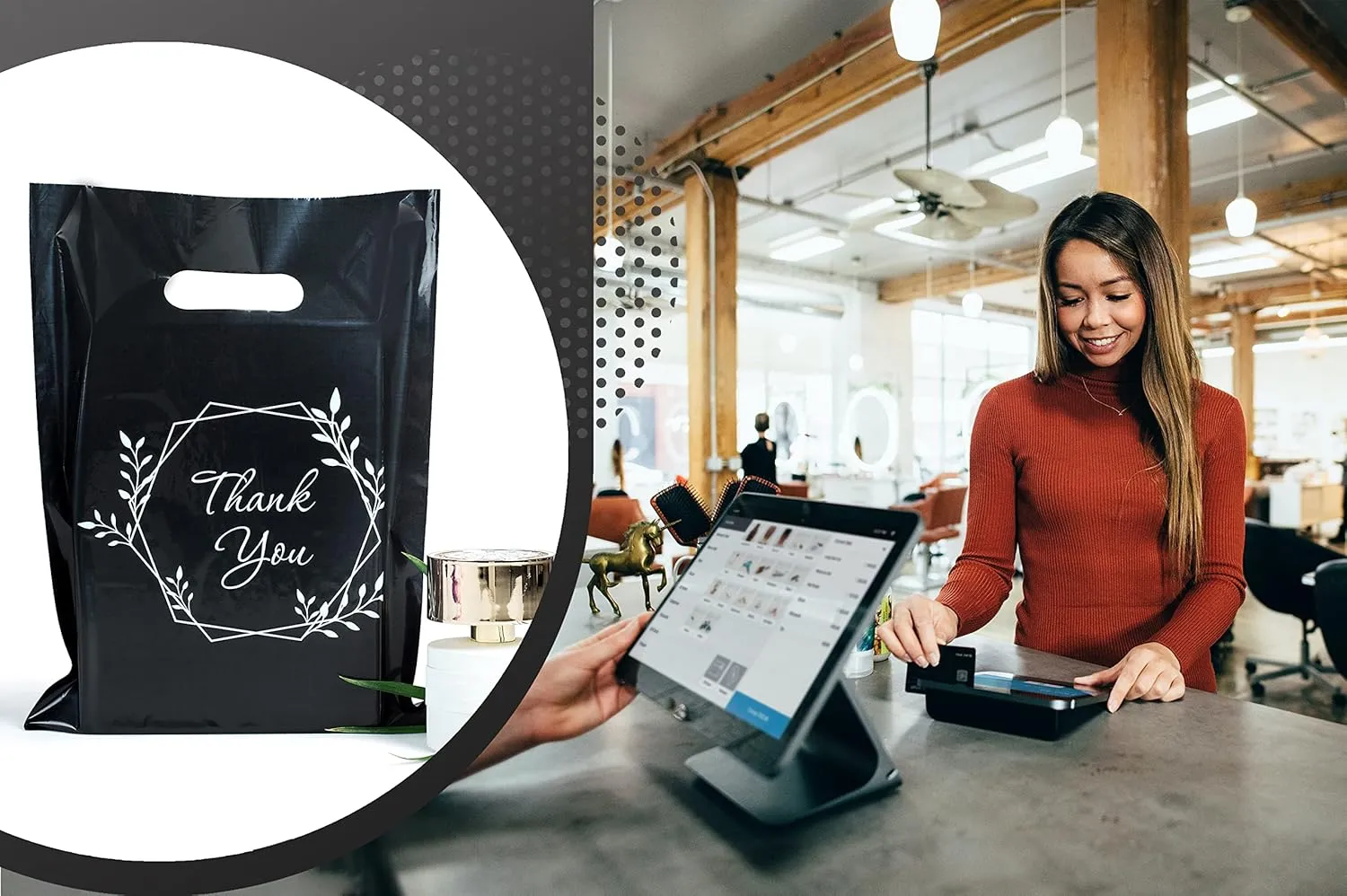 100 Thank You Bags for Business Black Color 1.5Mil Thick 9"x12" Perfect for Merchandise And Retail Extra Glossy With Handles