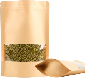 100PCS Resealable Bags for Food Storage, Self Stand Treat Bag Reusable for Candy, Cookie, Kraft Paper Bags with Window, Heat Seal Paper Bags for Small Business(4.7" X 7.9")