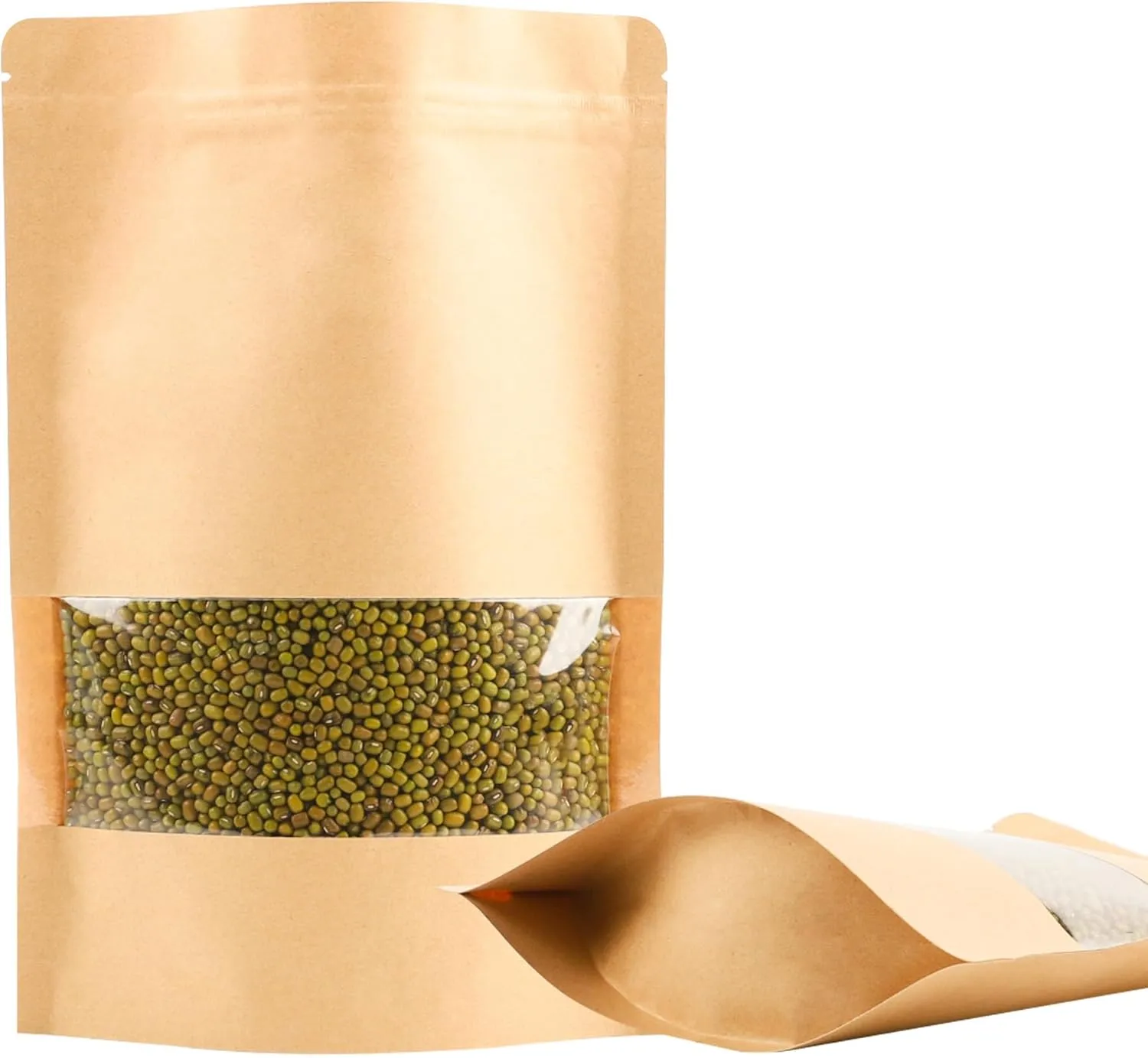 100PCS Resealable Bags for Food Storage, Self Stand Treat Bag Reusable for Candy, Cookie, Kraft Paper Bags with Window, Heat Seal Paper Bags for Small Business(4.7" X 7.9")