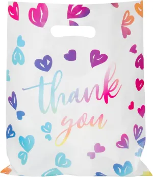 100pcs Thank You Merchandise Retail Goodie Bags for Small Business Extra Thick Large Size 18 X 16 Inch, Die Cut Plastic Shopping Bags with Handle for Stores,Gift,Clothes,Boutique, Party