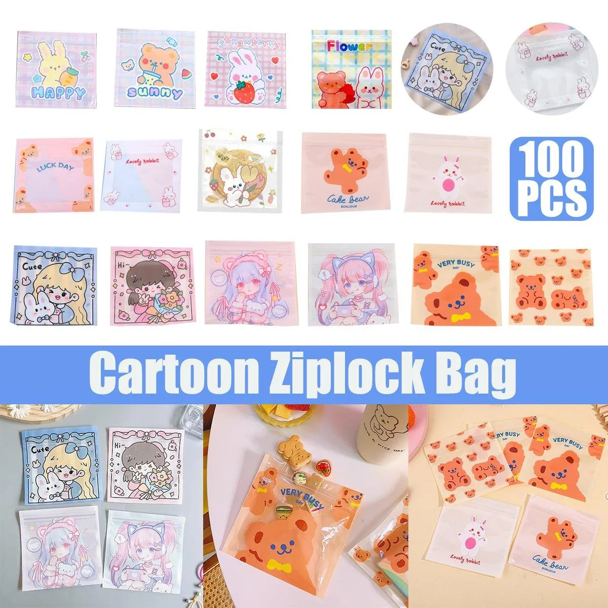 100PCS Ziplock Bags Candy Cookies Plastic Storage Bags