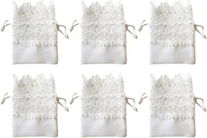 10pcs Organza Burlap Bags Lace Organza Drawstring Bags for Wedding Party Favors Supplies Bridal Shower Baby Shower Jewelry Pouches White