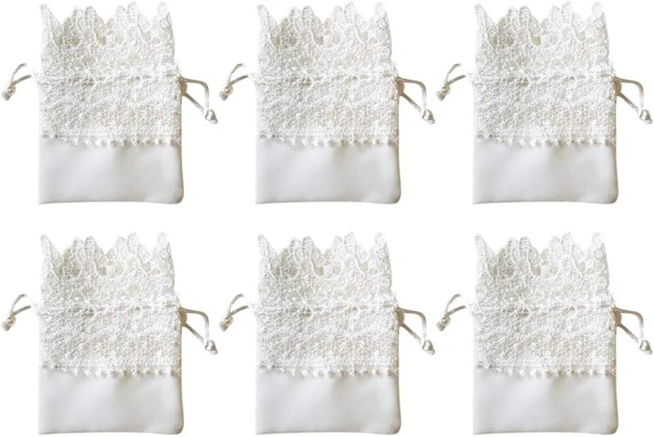 10pcs Organza Burlap Bags Lace Organza Drawstring Bags for Wedding Party Favors Supplies Bridal Shower Baby Shower Jewelry Pouches White
