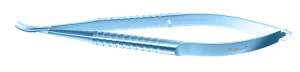 111R 8-031T Barraquer Needle Holder, 12.00 mm Standard Jaws, Curved, without Lock, Medium Size, Length 115 mm, Titanium