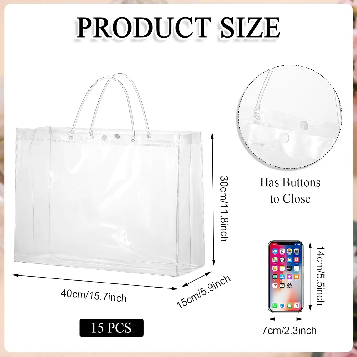 15 Pack Large Clear Gift Bags with Handle, 16"X6"x12" Large Plastic Bag Gift Bags Shopping Bag for Small Business Gifts Wedding Party Favors Wedding Mother's Day