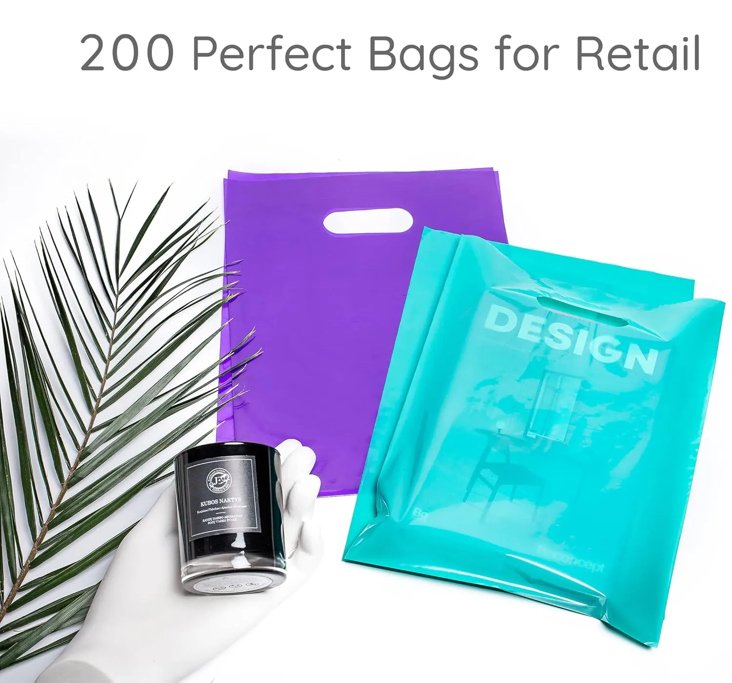 200 Teal and Purple Merchandise Bags 2Mil Extra Thick 12"x15" Glossy Plastic Retail Bags Suitable For Small Business And Boutique