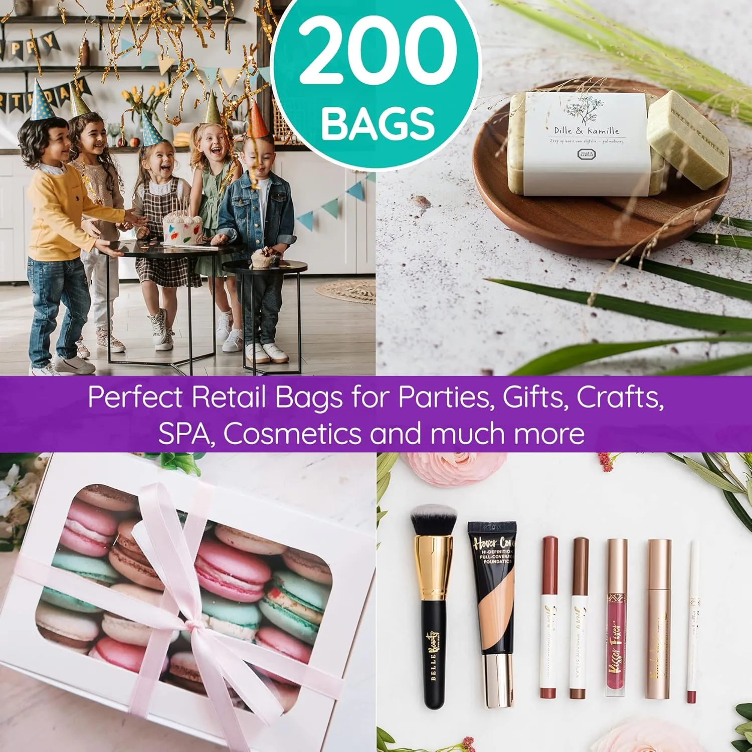 200 Teal and Purple Merchandise Bags 2Mil Extra Thick 12"x15" Glossy Plastic Retail Bags Suitable For Small Business And Boutique