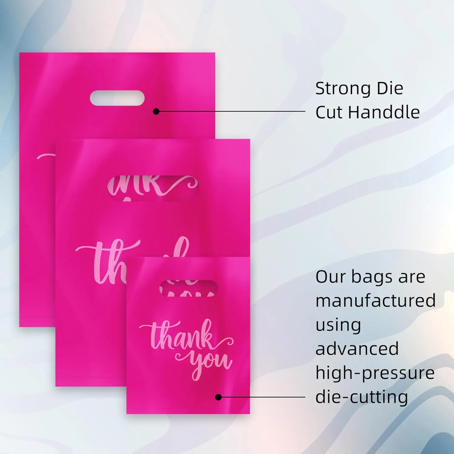 200Pack Thank You Shopping Bags for Business Small Craft Shows, Merchandise Bags Iclude 13.8x9.8 In, 11.8x7.9 In, 7.9x5.9 In Plastic Bulk Store Bags with Handle, Retail bags, Gift Bags, Plastic Boutique Bags for Small Business (Hot Pink)