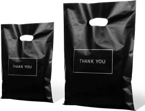 200Pcs Thank You Bags, Black Retail Merchandise Bag Bulk 10x14 and 12x15, Plastic Shopping Boutique Bags 2.36Mil Reusable for Goodie Bag,Boutique, Party Gift, Clothes