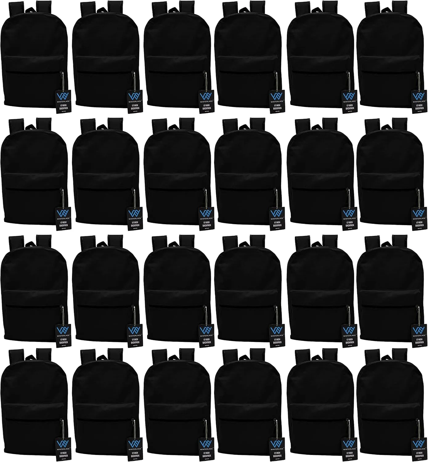 24 Pack Backpack, Bulk 17 inch Lightweight Outdoor Travel Gym Corporate Events Bag (Black)