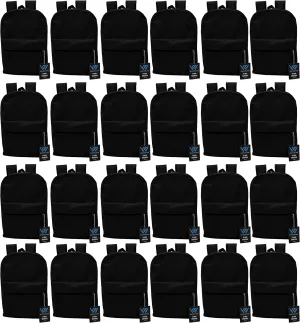 24 Pack Backpack, Bulk 17 inch Lightweight Outdoor Travel Gym Corporate Events Bag (Black)
