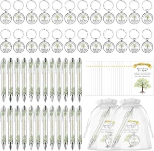 24 Sets Family Reunion Favors Family Tree Keychains Ballpoint Pen Bulk Inspirational Cards White Organza Bags for Family Day Home Gathering Party Souvenirs