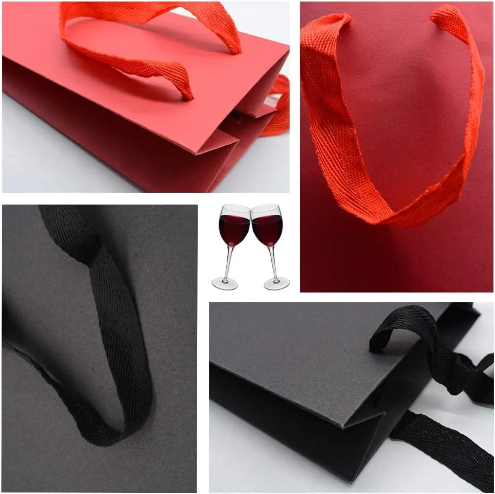 25 Pack Single Bottle Wine Carrier Tote Holders, Black Paper Wine Champagne Gift Bottle Carrying Bags with Handles for Christmas Business Wedding Baby Shower