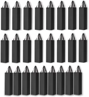 25 Pack Single Bottle Wine Carrier Tote Holders, Black Paper Wine Champagne Gift Bottle Carrying Bags with Handles for Christmas Business Wedding Baby Shower