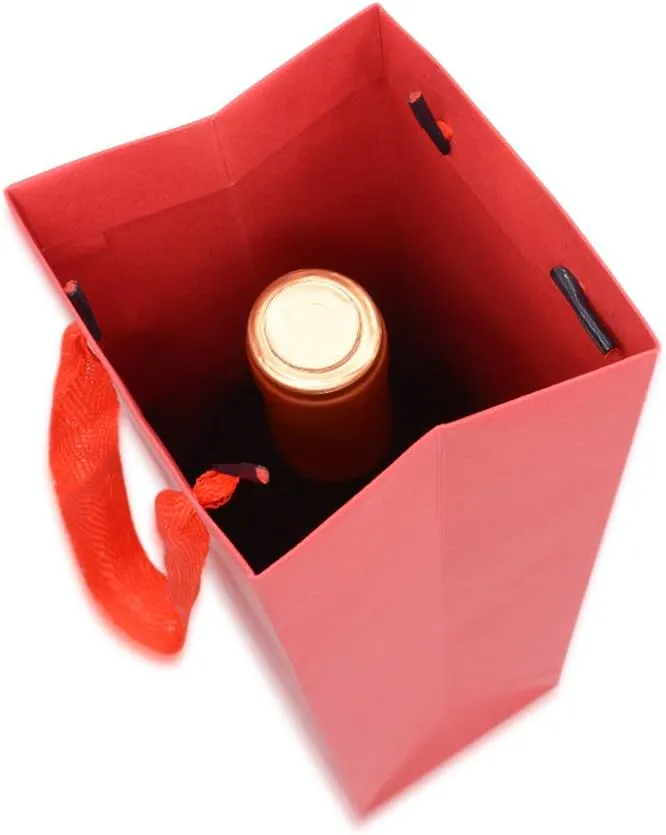 25 Pack Single Bottle Wine Carrier Tote Holders, Black Paper Wine Champagne Gift Bottle Carrying Bags with Handles for Christmas Business Wedding Baby Shower