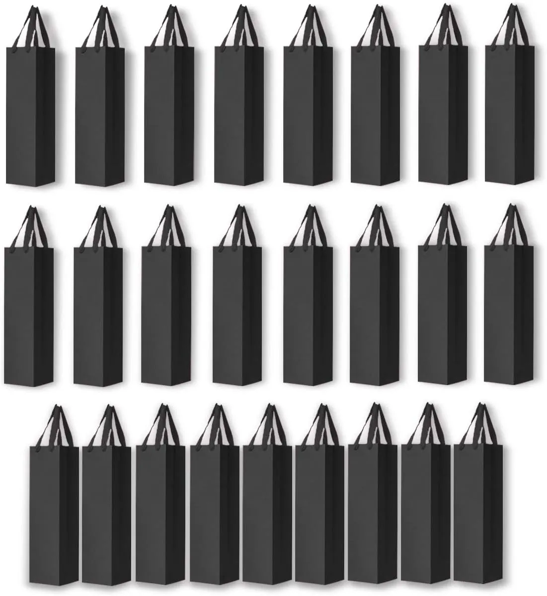 25 Pack Single Bottle Wine Carrier Tote Holders, Black Paper Wine Champagne Gift Bottle Carrying Bags with Handles for Christmas Business Wedding Baby Shower