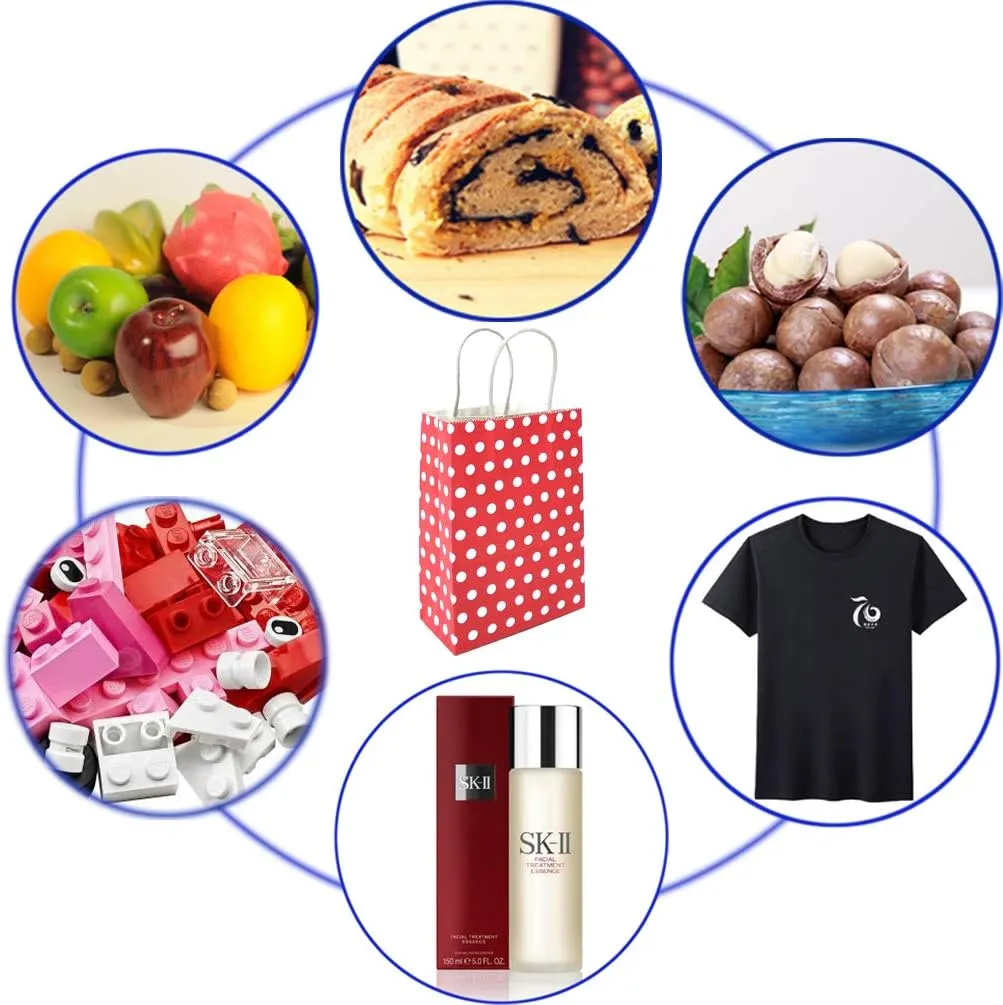 25 PCS Paper Gift Bags Red Polka Dot Paper Bag with Handles for Baby Shower Kid’s Birthday Party Wedding Holiday Party (8.2 x 6 x 3.1 In)