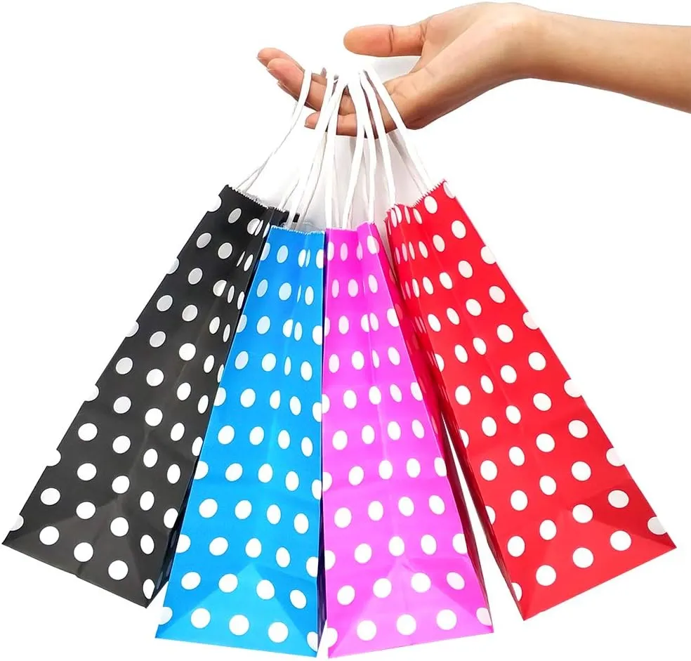 25 PCS Paper Gift Bags Red Polka Dot Paper Bag with Handles for Baby Shower Kid’s Birthday Party Wedding Holiday Party (8.2 x 6 x 3.1 In)