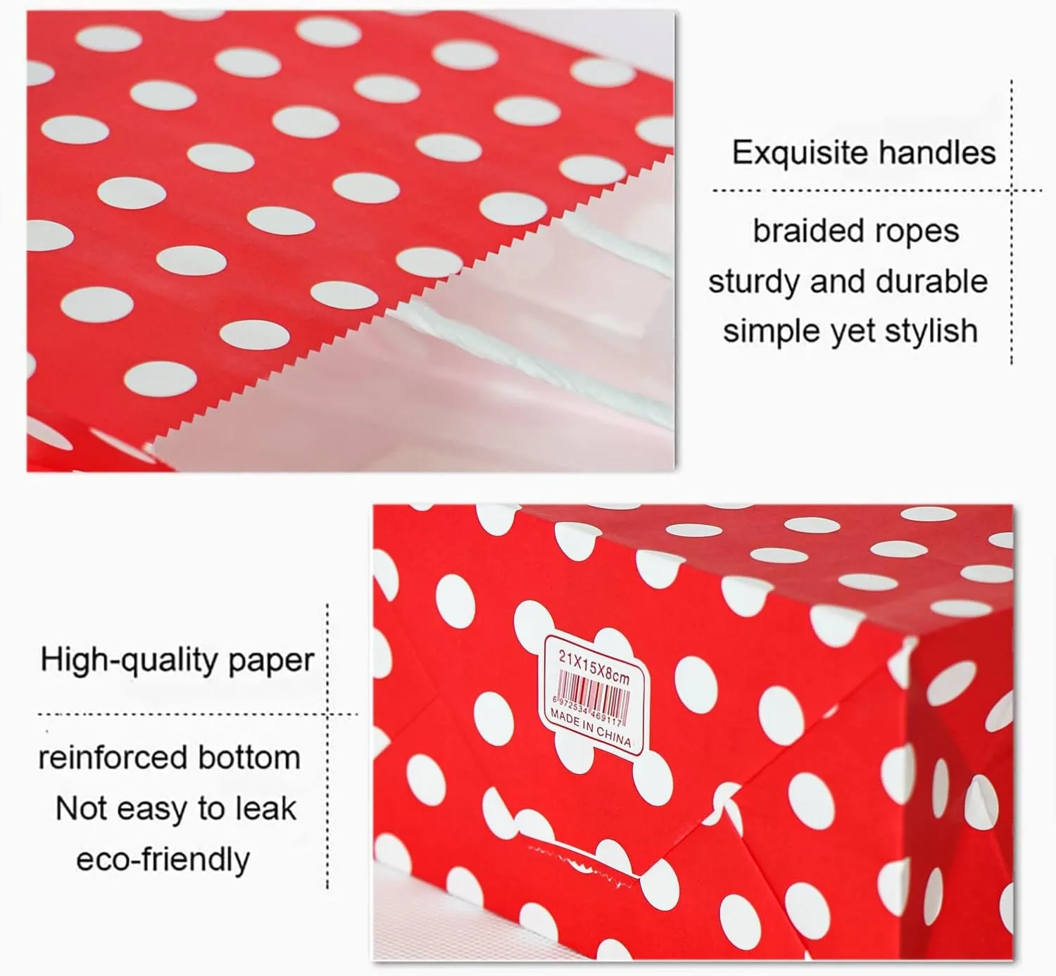 25 PCS Paper Gift Bags Red Polka Dot Paper Bag with Handles for Baby Shower Kid’s Birthday Party Wedding Holiday Party (8.2 x 6 x 3.1 In)