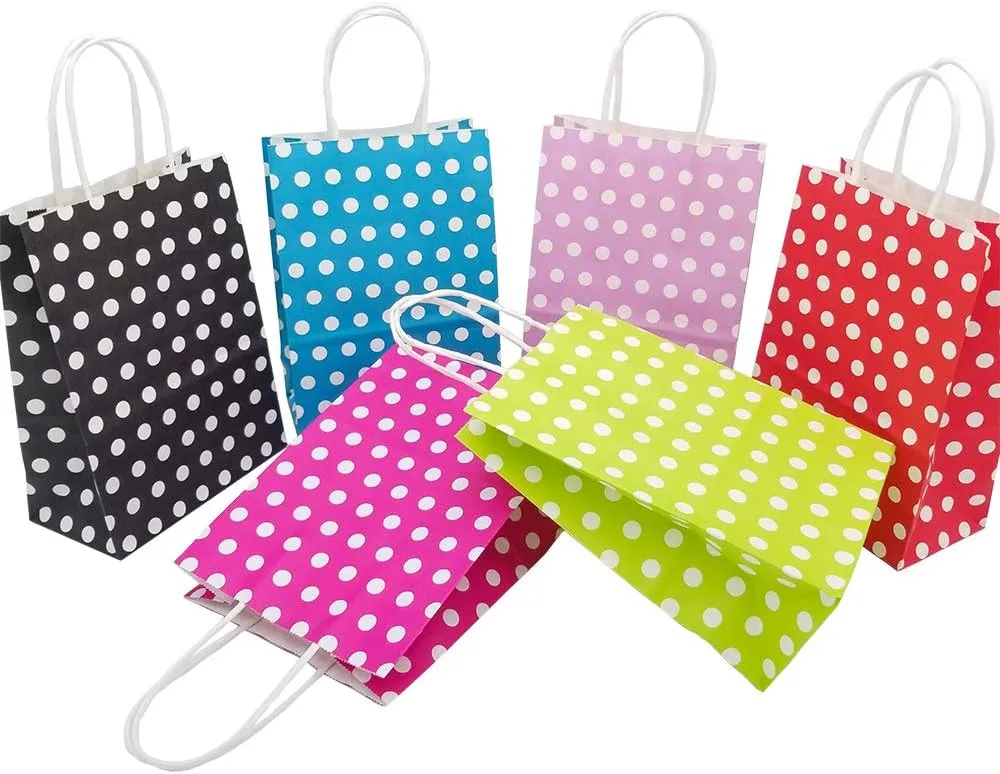 25 PCS Paper Gift Bags Red Polka Dot Paper Bag with Handles for Baby Shower Kid’s Birthday Party Wedding Holiday Party (8.2 x 6 x 3.1 In)