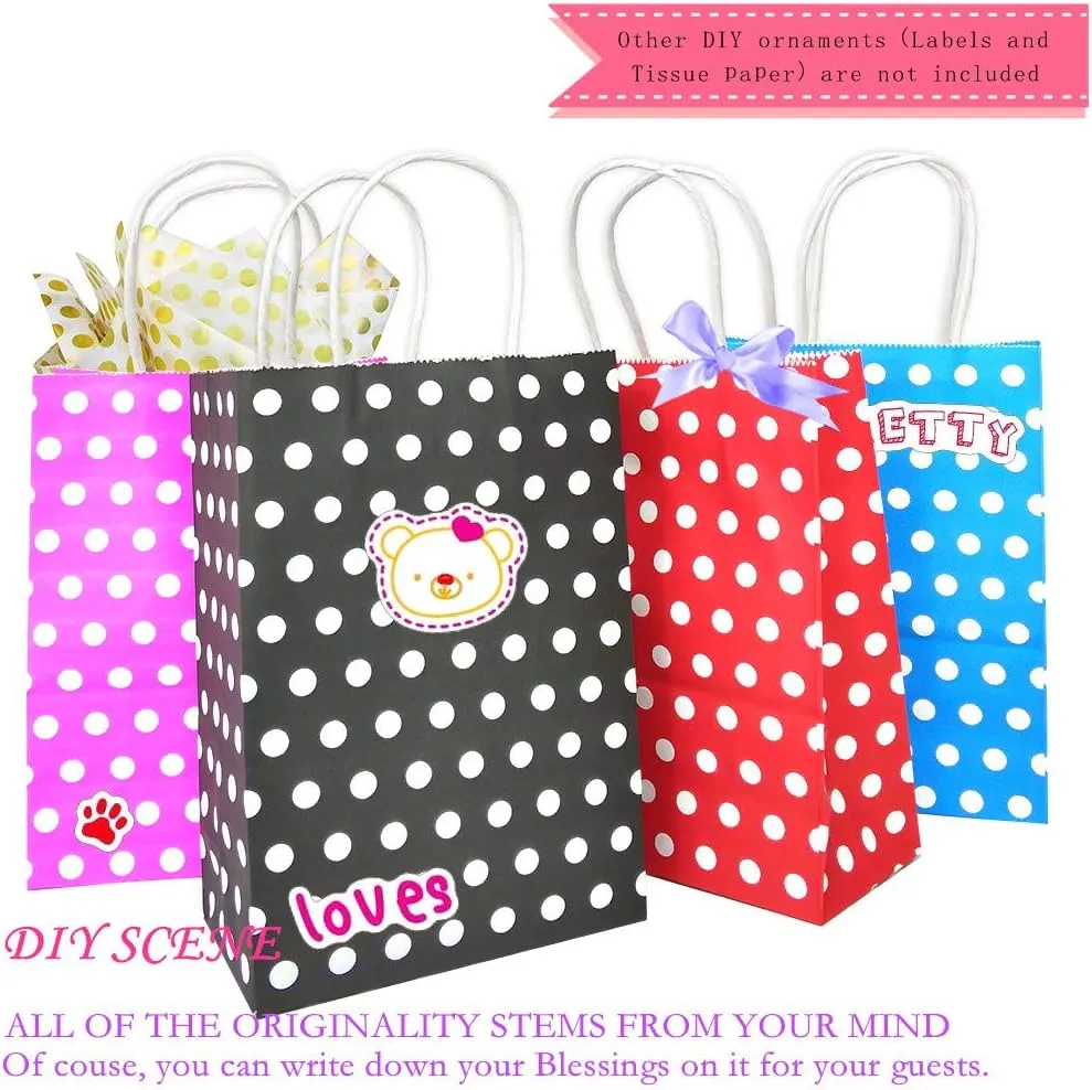 25 PCS Paper Gift Bags Red Polka Dot Paper Bag with Handles for Baby Shower Kid’s Birthday Party Wedding Holiday Party (8.2 x 6 x 3.1 In)