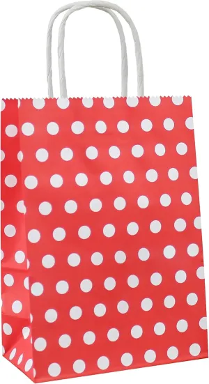 25 PCS Paper Gift Bags Red Polka Dot Paper Bag with Handles for Baby Shower Kid’s Birthday Party Wedding Holiday Party (8.2 x 6 x 3.1 In)