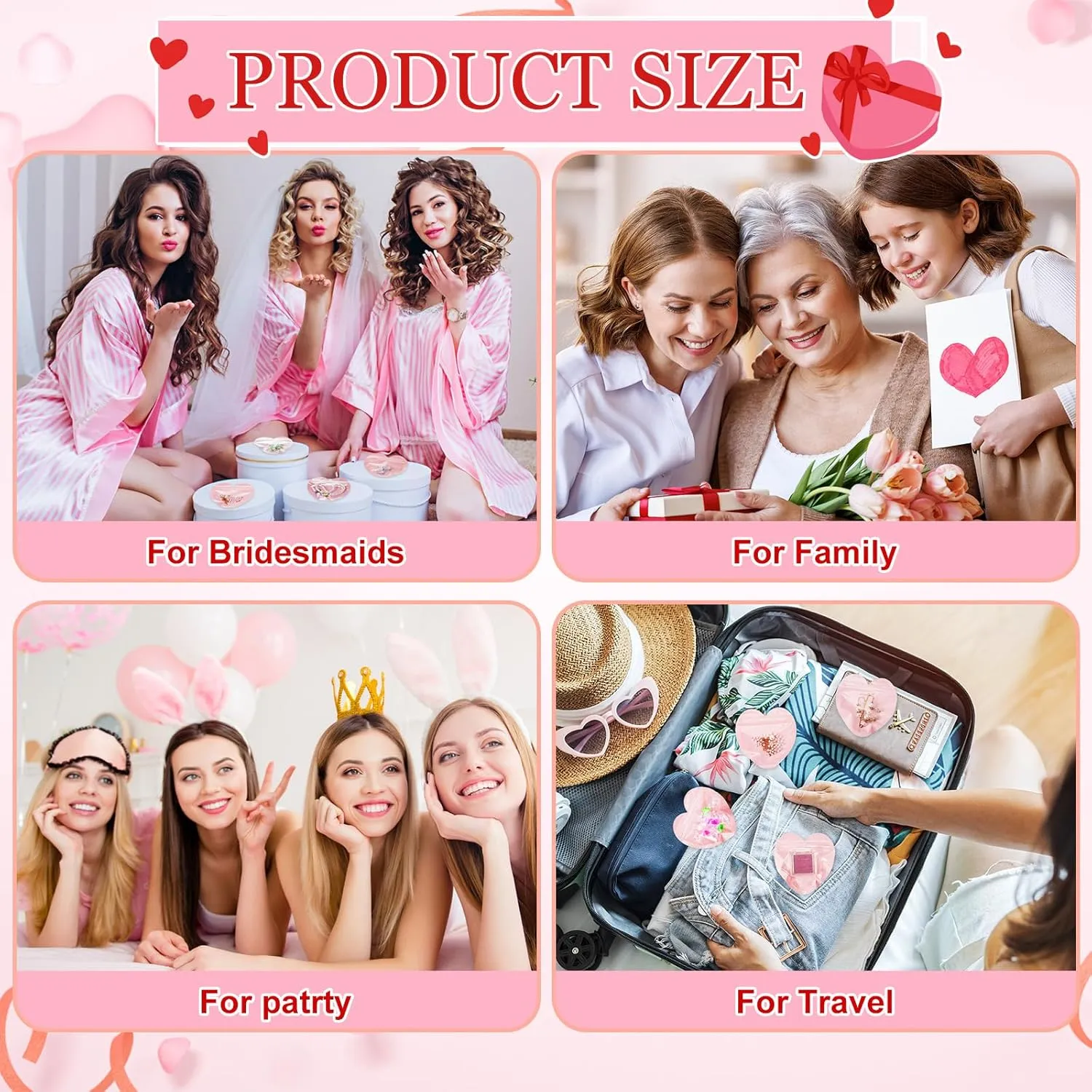 300 Pcs Heart-shaped Jewelry Packaging Bags Small Jewelry Transparent Resealable Cute Treat Bags for Business Wedding Birthday Festival Party Favor Supplies(Pink,Heart Shaped)