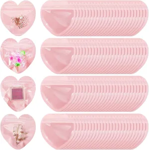 300 Pcs Heart-shaped Jewelry Packaging Bags Small Jewelry Transparent Resealable Cute Treat Bags for Business Wedding Birthday Festival Party Favor Supplies(Pink,Heart Shaped)