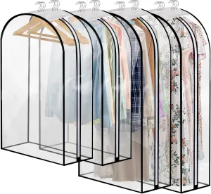 4 Pack Full Clear Garment Bags (40&50"), Clothes Covers with 10" Gusseted, Clear Bags for Hanging Clothes, Suit Bags, Coat Covers for Closet with Side Zip for Coats, Jackets, Windbreaker, Dress